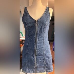 Denim dress with zipper front